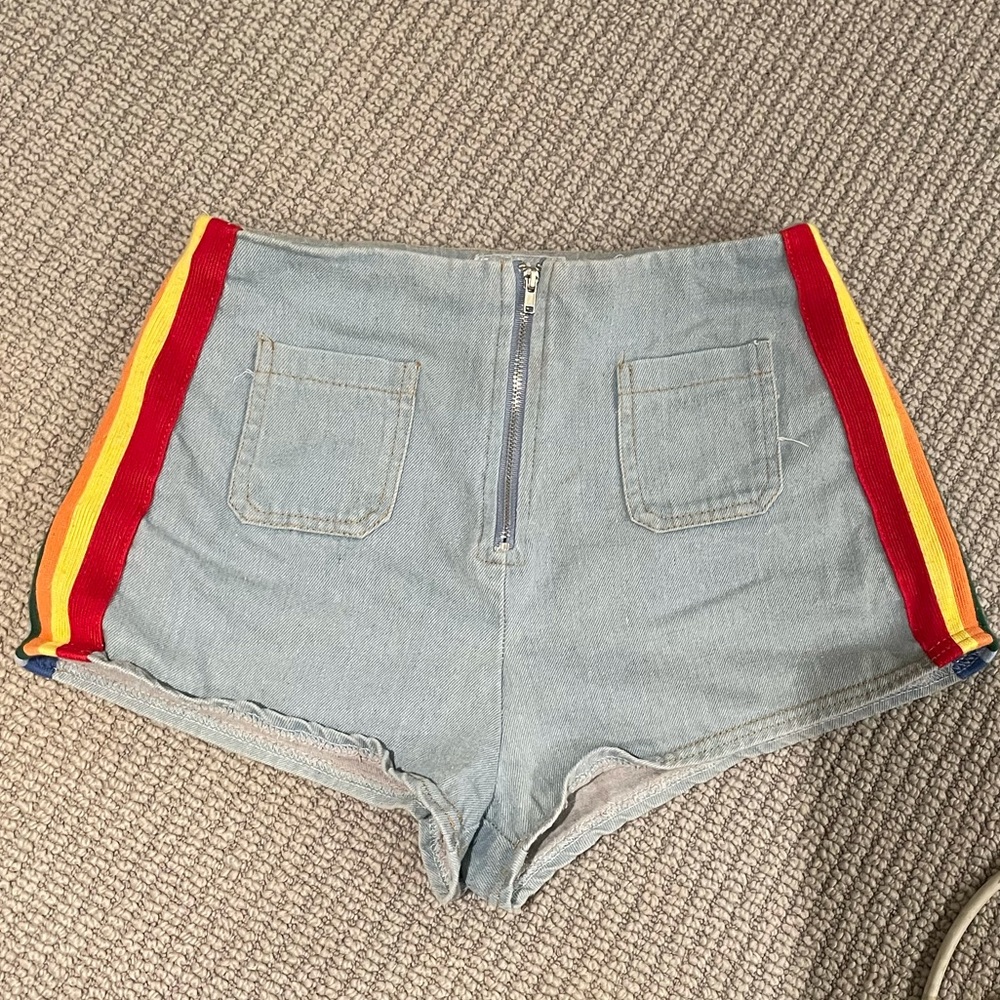 rainbow denim shorts